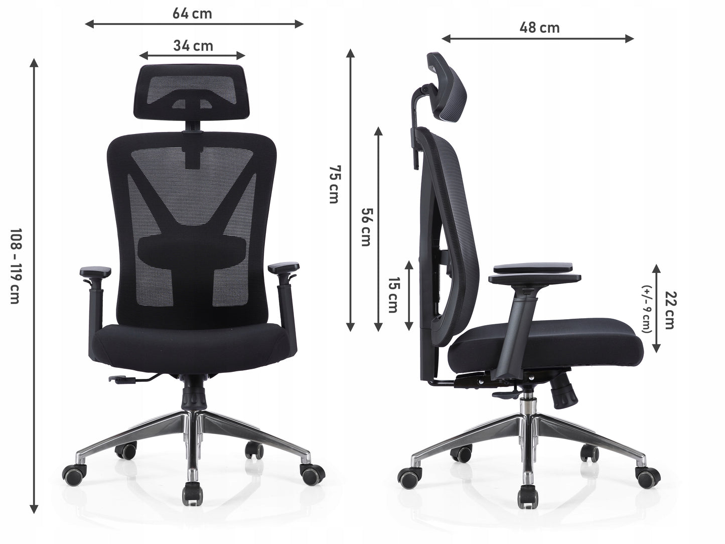 Scaun de birou Rotativ idealSTORE Vito Elite Collection, Echipat cu spuma confortabila, Spate respirabil realizat din plasa micro, Cotiere 2D reglabile, Baza din aluminiu, Posibilitatea inclinarii spatarului pana la 130 , Maxim 130 kg