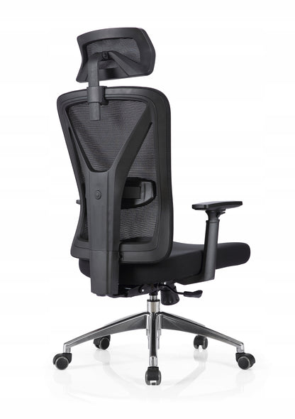 Scaun de birou Rotativ idealSTORE Vito Elite Collection, Echipat cu spuma confortabila, Spate respirabil realizat din plasa micro, Cotiere 2D reglabile, Baza din aluminiu, Posibilitatea inclinarii spatarului pana la 130 , Maxim 130 kg