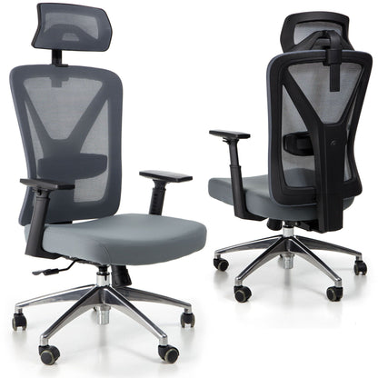 Scaun de birou Rotativ idealSTORE Vito Elite Collection Gri, Echipat cu spuma confortabila, Spate respirabil realizat din plasa micro, Cotiere 2D reglabile, Baza din aluminiu, Posibilitatea inclinarii spatarului pana la 130 , Maxim 130 kg