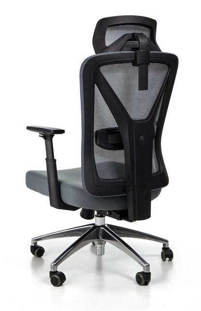 Scaun de birou Rotativ idealSTORE Vito Elite Collection Gri, Echipat cu spuma confortabila, Spate respirabil realizat din plasa micro, Cotiere 2D reglabile, Baza din aluminiu, Posibilitatea inclinarii spatarului pana la 130 , Maxim 130 kg