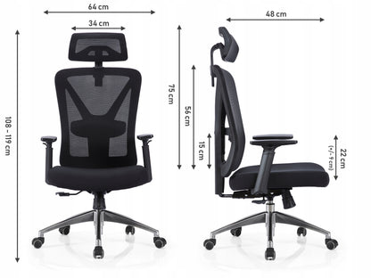 Scaun de birou Rotativ idealSTORE Vito Elite Collection Gri, Echipat cu spuma confortabila, Spate respirabil realizat din plasa micro, Cotiere 2D reglabile, Baza din aluminiu, Posibilitatea inclinarii spatarului pana la 130 , Maxim 130 kg