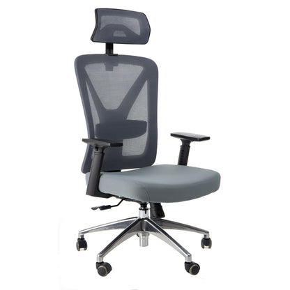 Scaun de birou Rotativ idealSTORE Vito Elite Collection Gri, Echipat cu spuma confortabila, Spate respirabil realizat din plasa micro, Cotiere 2D reglabile, Baza din aluminiu, Posibilitatea inclinarii spatarului pana la 130 , Maxim 130 kg