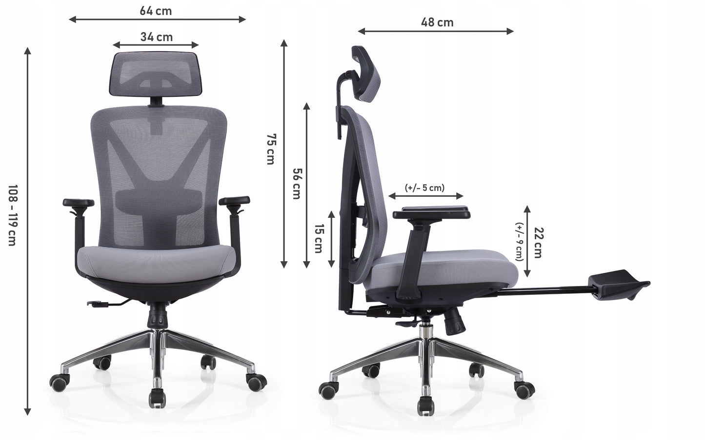 Scaun de birou Rotativ idealSTORE Vito Elite Plus Collection, Echipat cu spuma confortabila, Spate respirabil, Cotiere 3D reglabile, Baza din aluminiu, Posibilitatea inclinarii spatarului pana la 130 , Suport pentru picioare retractabil, Maxim 130 kg