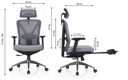 Scaun de birou Rotativ idealSTORE Vito Elite Plus Collection, Echipat cu spuma confortabila, Spate respirabil, Cotiere 3D reglabile, Baza din aluminiu, Posibilitatea inclinarii spatarului pana la 130 , Suport pentru picioare retractabil, Maxim 130 kg