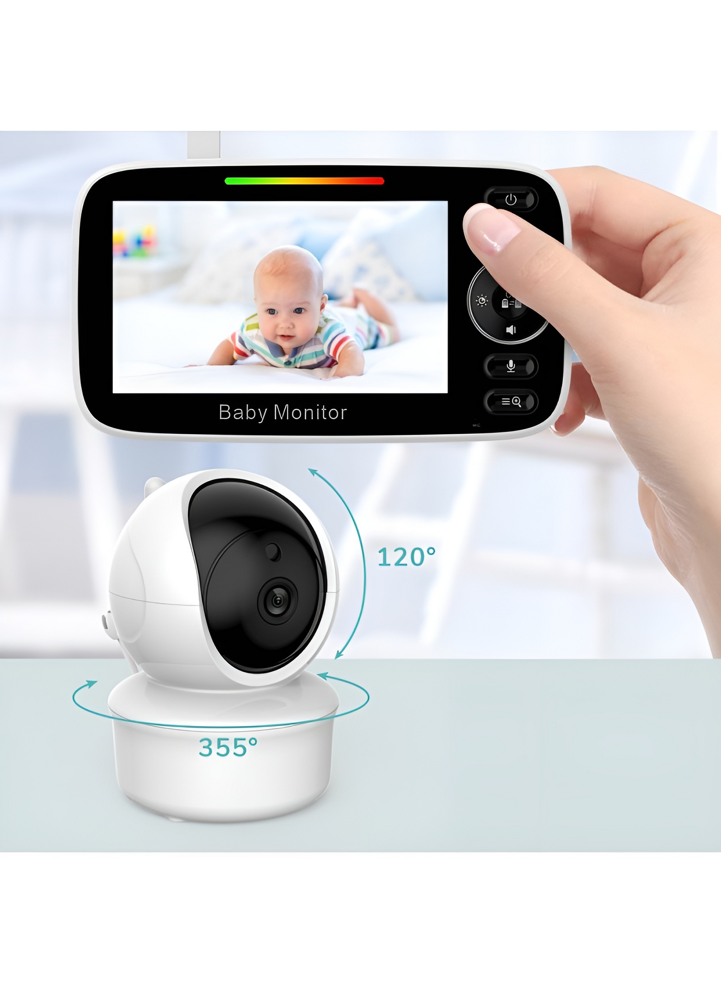 Baby Monitor MiniBaby IdealStore, Ecran HD de 4.3 inch, Night Vision Auto, Rotire Verticala si Orizontala, Vedere de inalta calitate, Cantece de leagan, Raza mare de actiune pana la 200m, Comunicare intre cele 2 dispozitive