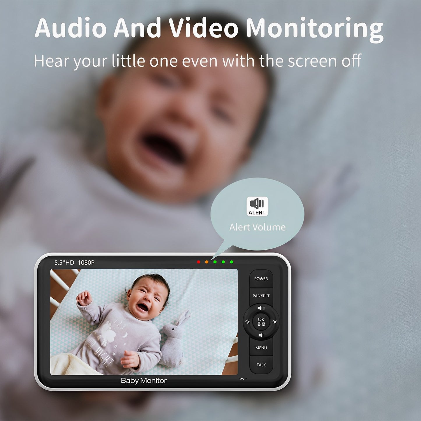 Baby Monitor StarBaby IdealStore, Ecran HD de 5.5 inch, Monitorizare temperatura, Rotire Verticala si Orizontala, Vedere de inalta calitate, Cantece de leagan, Raza mare de actiune pana la 300m, Zoom 4X, Comunicare intre cele 2 dispozitive