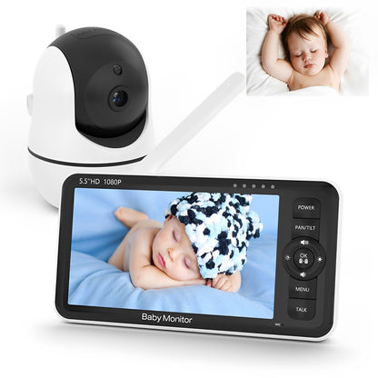 Baby Monitor StarBaby IdealStore, Ecran HD de 5.5 inch, Monitorizare temperatura, Rotire Verticala si Orizontala, Vedere de inalta calitate, Cantece de leagan, Raza mare de actiune pana la 300m, Zoom 4X, Comunicare intre cele 2 dispozitive