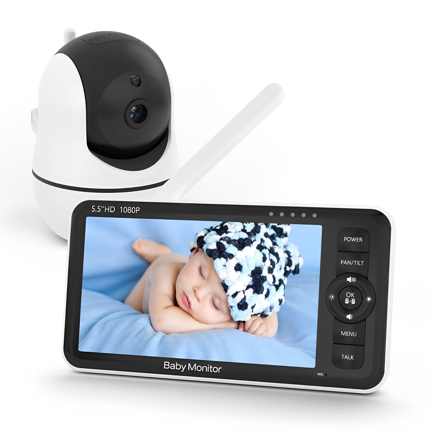 Baby Monitor StarBaby IdealStore, Ecran HD de 5.5 inch, Monitorizare temperatura, Rotire Verticala si Orizontala, Vedere de inalta calitate, Cantece de leagan, Raza mare de actiune pana la 300m, Zoom 4X, Comunicare intre cele 2 dispozitive
