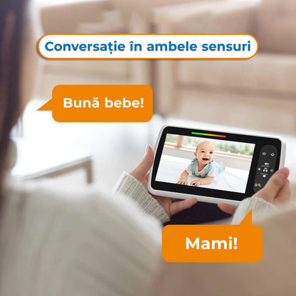 Sistem de Monitorizare Video si Audio Pentru Bebelusi Baby Angel idealStore, Ecran LCD Color 5 inch, Vedere Noctura cu Infrarosu, Monitor de Temperatura, Posibilitate de Interactiune cu Bebelusul, Cantece de Leagan, Wireless, Momento