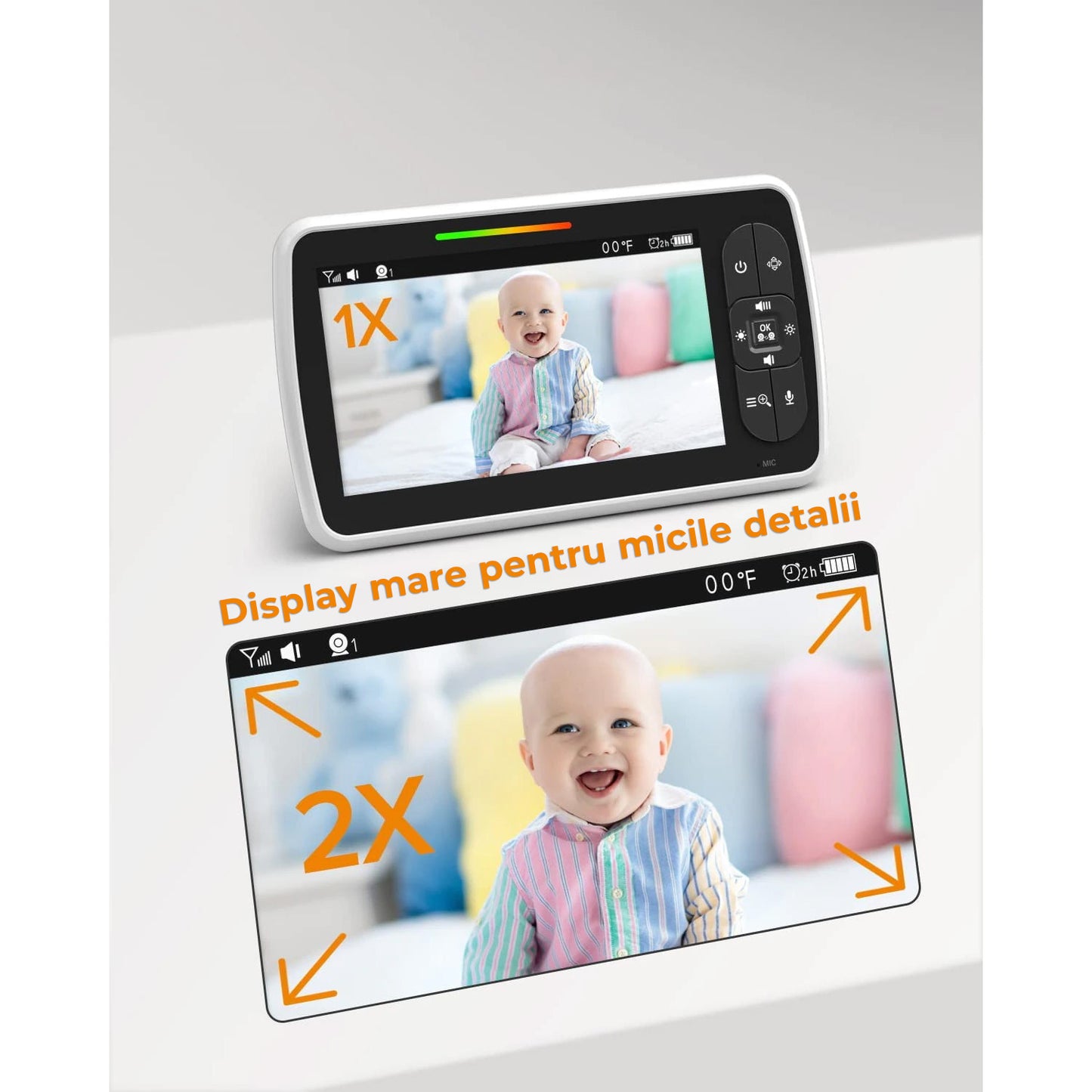 Sistem de Monitorizare Video si Audio Pentru Bebelusi Baby Angel idealStore, Ecran LCD Color 5 inch, Vedere Noctura cu Infrarosu, Monitor de Temperatura, Posibilitate de Interactiune cu Bebelusul, Cantece de Leagan, Wireless, Momento