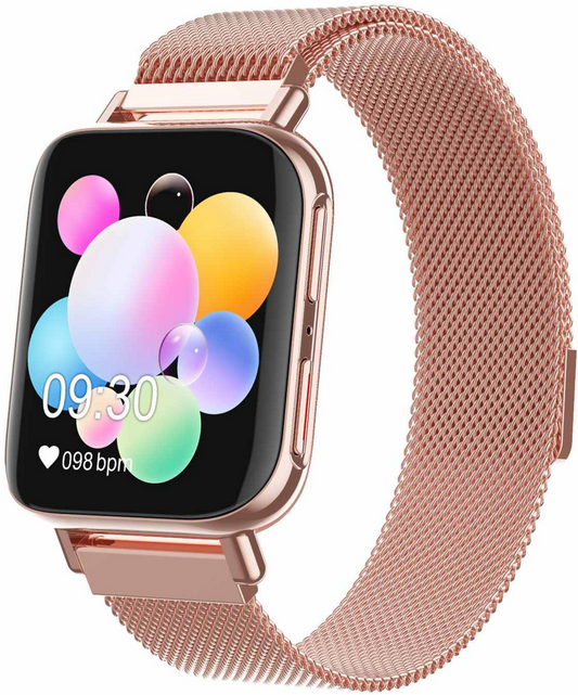 Ceas SmartWatch Qwath idealStore, Functie Apel Primit, Monitor de Somn, Monitor Ritm Cardiac, Tesiunea Arteriala, Tracker Fitness Ecran TFT 1.54 inch, Rezistent la Apa IP67, Compatibil iOS si Android, Auriu