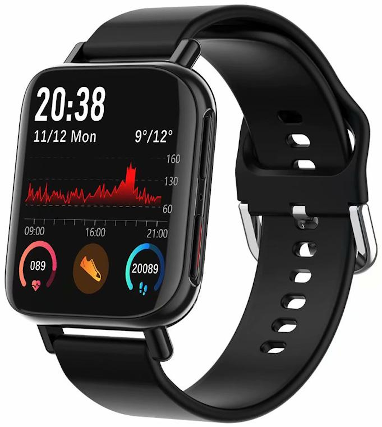 Ceas SmartWatch Qwath idealStore, Functie Apel Primit, Monitor de Somn, Monitor Ritm Cardiac, Tesiunea Arteriala, Tracker Fitness Ecran TFT 1.54 inch, Rezistent la Apa IP67, Compatibil iOS si Android, Negru Silicon