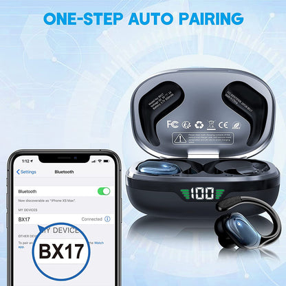 Casti Wireless Smart idealSTORE, Afisaj Digital Smart LED, Active Noise Cancelling, Auto Reconnect, Bluetooth 5.1, Autonomie 60 Ore, IPX6, Incarcare Rapida USB-C, Microfon Incorporat CVC, 3 Dimensiuni de Varfuri, Cutie cu Afisaj Dual LED, Dark Edition