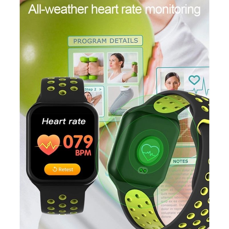 Ceas SmartWatch FORCE Sport8, Display TFT 1.3 inch, Monitorizarea frecventei cardiace si a somnului, Senzor si pedometru 3D pentru a masura pasii, caloriile arse, Functie Anti-Lost, Compatibilitate Andoid/iOS, Negru-Verde