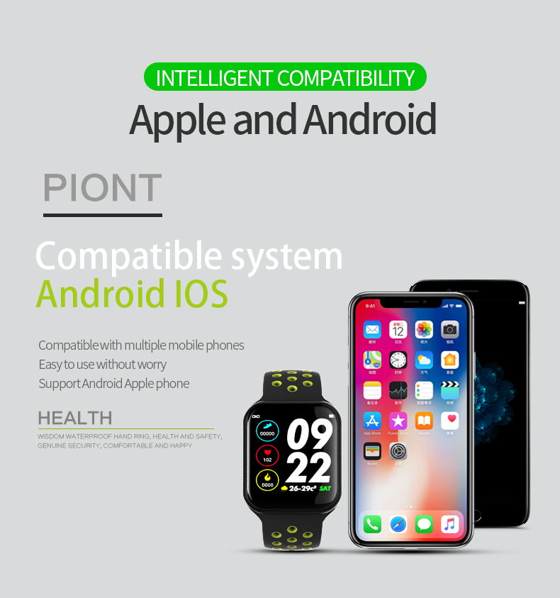 Ceas SmartWatch FORCE Sport8, Display TFT 1.3 inch, Monitorizarea frecventei cardiace si a somnului, Senzor si pedometru 3D pentru a masura pasii, caloriile arse, Functie Anti-Lost, Compatibilitate Andoid/iOS, Negru-Verde