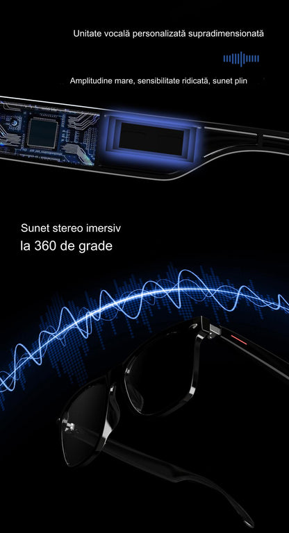 Ochelari inteligenti idealSTORE smartGlasses, conectare Bluetooth, Preluare Apel, Microfon, Ascultare Muzica, Difuzoare incorporate, Sunet Stereo, Sunet Notificari, Lentile Cu Protectie UV Negre, Rezistent la Apa