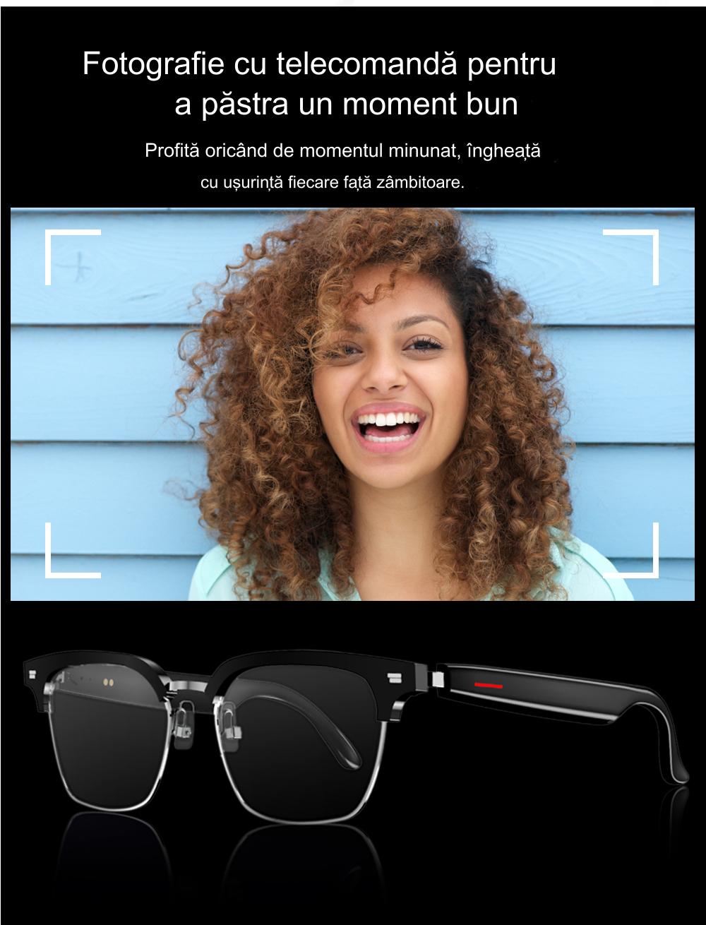 Ochelari inteligenti idealSTORE smartGlasses, conectare Bluetooth, Preluare Apel, Microfon, Ascultare Muzica, Difuzoare incorporate, Sunet Stereo, Sunet Notificari, Lentile Cu Protectie UV Negre, Rezistent la Apa