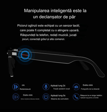 Ochelari inteligenti idealSTORE smartGlasses, conectare Bluetooth, Preluare Apel, Microfon, Ascultare Muzica, Difuzoare incorporate, Sunet Stereo, Sunet Notificari, Lentile Cu Protectie UV Negre, Rezistent la Apa