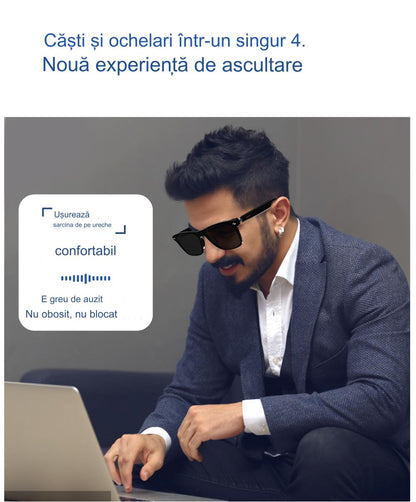 Ochelari inteligenti idealSTORE smartGlasses, conectare Bluetooth, Preluare Apel, Microfon, Ascultare Muzica, Difuzoare incorporate, Sunet Stereo, Sunet Notificari, Lentile Cu Protectie UV Negre, Rezistent la Apa