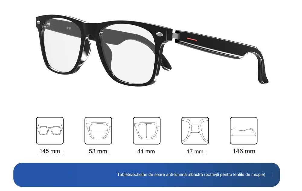 Ochelari inteligenti idealSTORE smartGlasses, conectare Bluetooth, Preluare Apel, Microfon, Ascultare Muzica, Difuzoare incorporate, Sunet Stereo, Sunet Notificari, Lentile Cu Protectie, Rezistent la Apa