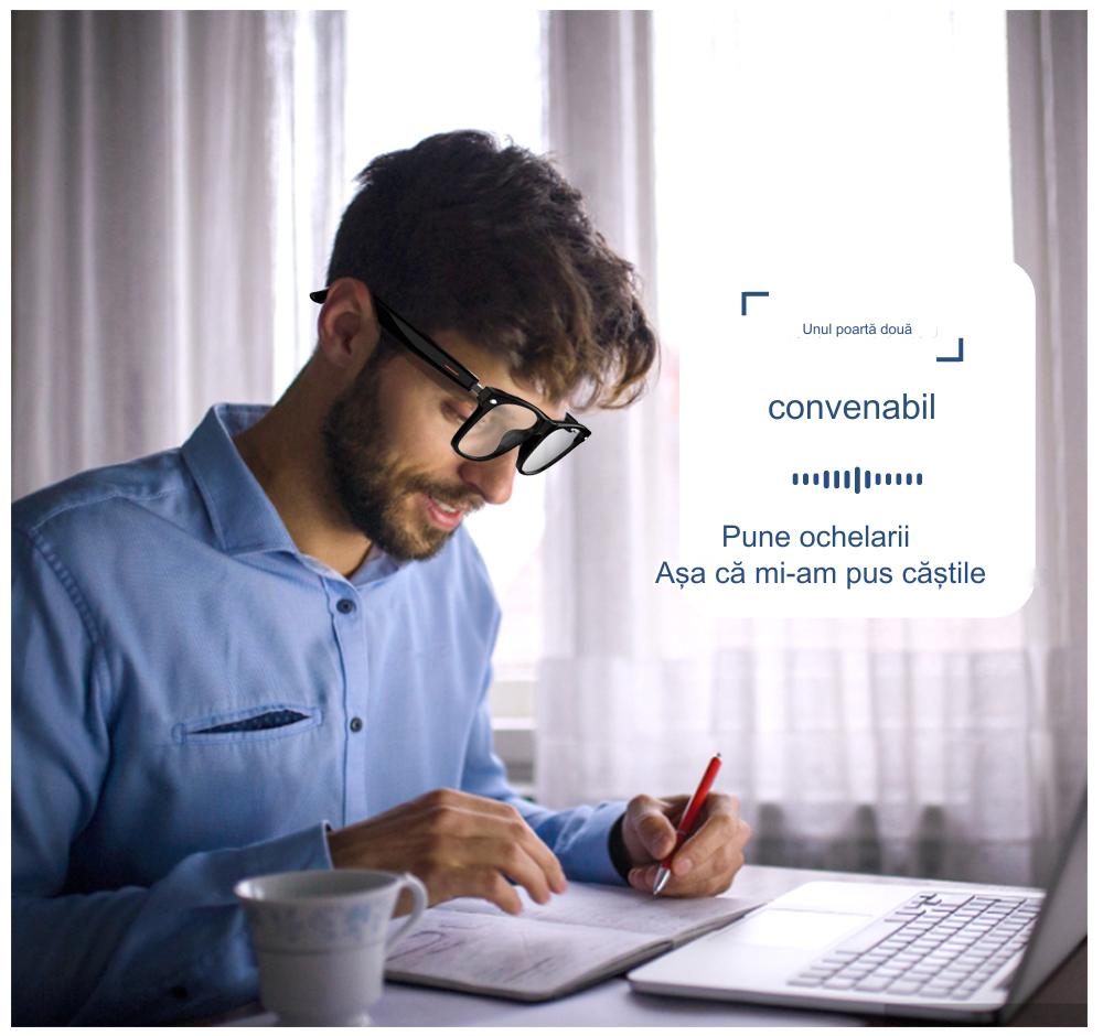 Ochelari inteligenti idealSTORE smartGlasses, conectare Bluetooth, Preluare Apel, Microfon, Ascultare Muzica, Difuzoare incorporate, Sunet Stereo, Sunet Notificari, Lentile Cu Protectie, Rezistent la Apa
