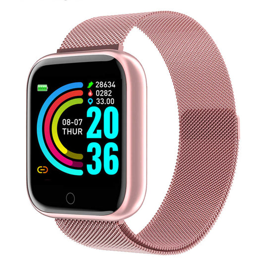 Ceas SmartWatch si Bratara Fitness IdealSTORE 88, Bratara Metalica Magnetica, Monitorizare ritm cardiac, Tensiune arteriala, Bluetooth, Notificari Apeluri, Facebook, Sms, Rezistent la apa IP 67, Ecran 1.30, + Bratara de Silicon, PINK