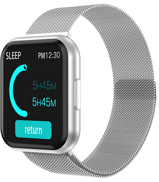 Ceas SmartWatch si Bratara Fitness IdealSTORE 88, Bratara Metalica Magnetica, Monitorizare ritm cardiac, Tensiune arteriala, Bluetooth, Notificari Apeluri, Facebook, Sms, Rezistent la apa IP 67, Ecran 1.30, + Bratara de Silicon, SILVER