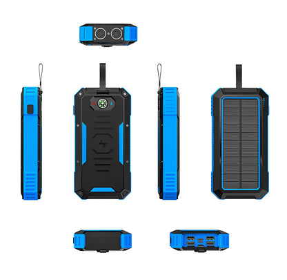 Baterie Externa SunnyCharge IdealStore Wireless, Incarcare Solara, Wireless, Rapida, Capacitate 30.000 mAh, Detine 4 iesiri, Busola, Lanterna, Tensiune iesire 5V-12V - 2.5A-4A, Black-Blue Edition