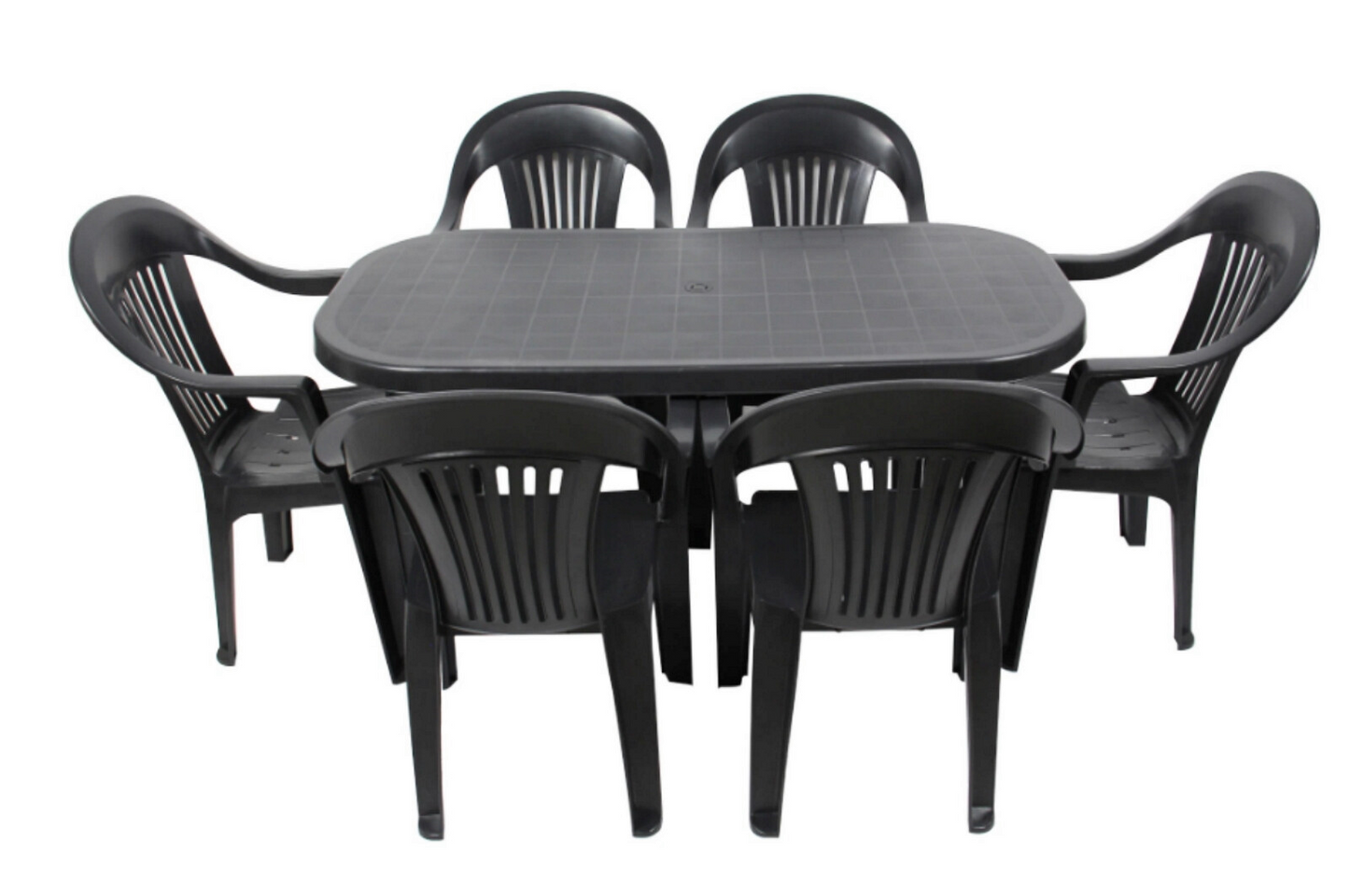 Set masa pentru Gradina IdealStore Bali cu 6 SCAUNE, 140x70x70cm, Realizat din plastic de inalta calitate, Rezistent la UMIDITATE, Permite adaptari creative si inovatoare oriunde si oricand, Culoare-Antracit