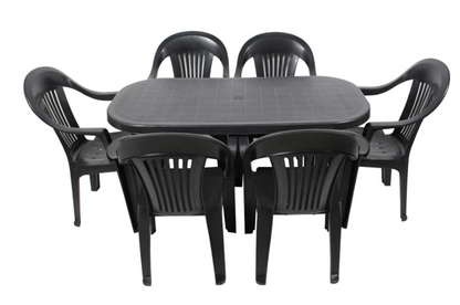 Set masa pentru Gradina IdealStore Bali cu 6 SCAUNE, 140x70x70cm, Realizat din plastic de inalta calitate, Rezistent la UMIDITATE, Permite adaptari creative si inovatoare oriunde si oricand, Culoare-Antracit