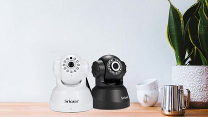 Camera Video IP Sricam Cu aplicatie pe Telefon, Wi-Fi, 720P HD, Culoare Alba, Unghi vedere 90, Night Vision, senzor miscare marca Sony, Suport Card Memorie, Microfon cu 2 cai, Notificari prin e-mail, Culoare Alba