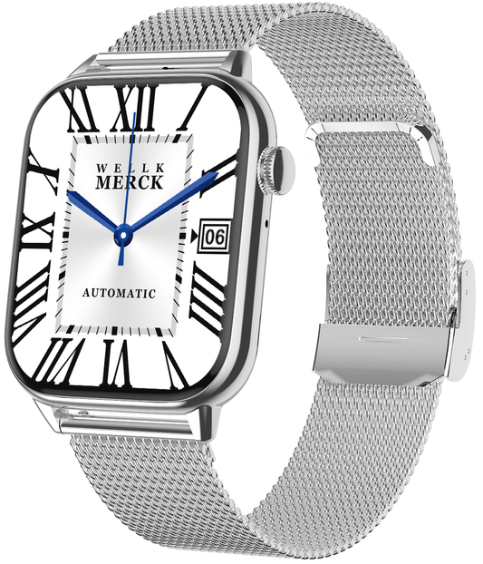 Ceas Smartwatch Star Collection IdealStore, Ecran Tactil 1.85 inch, NFC, Preluare Apeluri si Mesaje Bluetooth, Monitorizare Ritm Cardiac si Somn, Difuzor si Microfon incorporat, IP67, Alarma, Android-IOS, Metal Silver