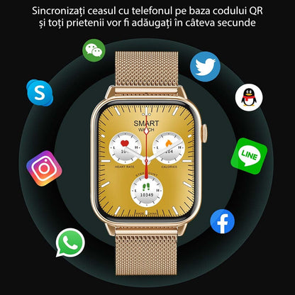 Ceas Smartwatch Star Collection IdealStore, Ecran Tactil 1.85 inch, NFC, Preluare Apeluri si Mesaje Bluetooth, Monitorizare Ritm Cardiac si Somn, Difuzor si Microfon incorporat, IP67, Alarma, Android-IOS, Metal Silver