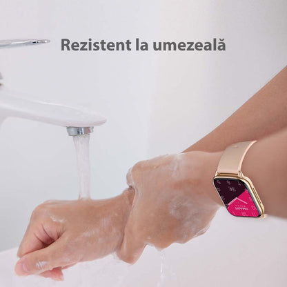 Ceas Smartwatch Star Collection IdealStore, Ecran Tactil 1.85 inch, NFC, Preluare Apeluri si Mesaje Bluetooth, Monitorizare Ritm Cardiac si Somn, Difuzor si Microfon incorporat, IP67, Alarma, Android-IOS, Gold Silicon