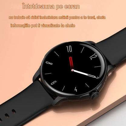 Ceas Smartwatch idealSTORE STMone, Apel Bluetooth, Asistent Vocal, Ecran AMOLED, 100+ Moduri Sport, Aplicatie Menstruala, Management Somn, Monitorizare Sanatate, Ritm Cardiac, Oxigen, NFC, Bratara Silicon Black