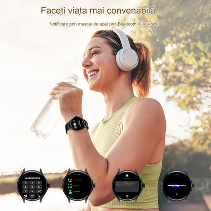 Ceas Smartwatch idealSTORE STMone, Apel Bluetooth, Asistent Vocal, Ecran AMOLED, 100+ Moduri Sport, Aplicatie Menstruala, Management Somn, Monitorizare Sanatate, Ritm Cardiac, Oxigen, NFC, Bratara Silicon Black