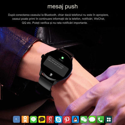 Ceas Smartwatch idealSTORE STMone, Apel Bluetooth, Asistent Vocal, Ecran AMOLED, 100+ Moduri Sport, Aplicatie Menstruala, Management Somn, Monitorizare Sanatate, Ritm Cardiac, Oxigen, NFC, Bratara Silicon Black
