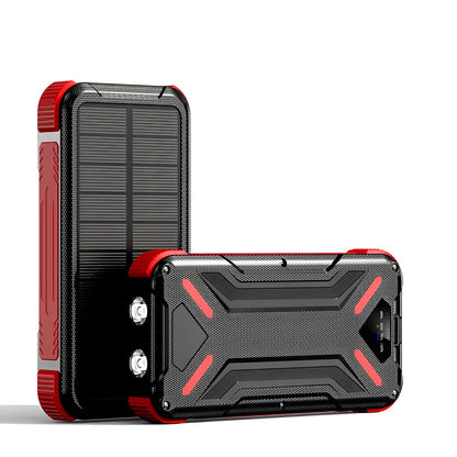 Baterie Externa SunnyCharge IdealStore, Incarcare Solara, Rapida, Capacitate 20.000 mAh, Display LED procentaj baterie, Detine 2 iesiri, Lanterna, Tensiune iesire 5V - 3A, Black-Red Edition