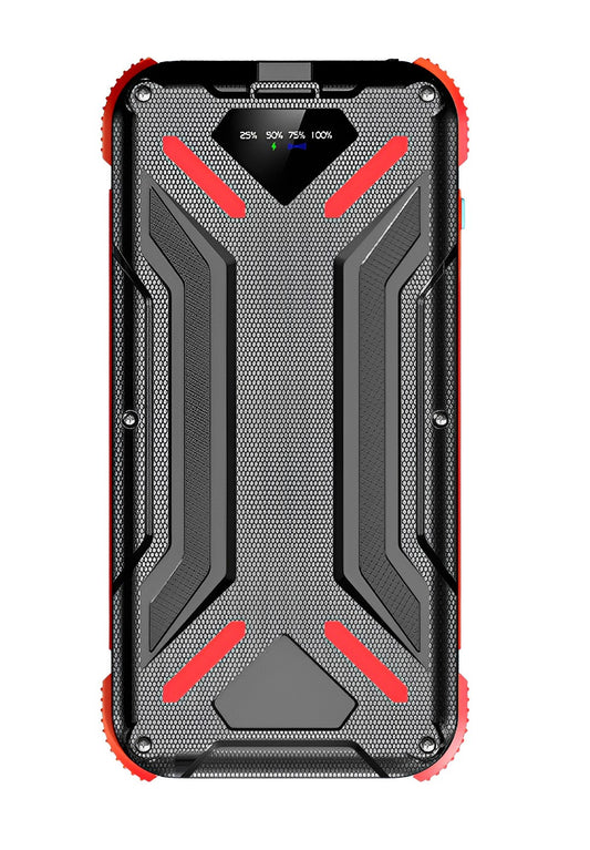 Baterie Externa SunnyCharge IdealStore, Incarcare Solara, Rapida, Capacitate 20.000 mAh, Display LED procentaj baterie, Detine 2 iesiri, Lanterna, Tensiune iesire 5V - 3A, Black-Red Edition