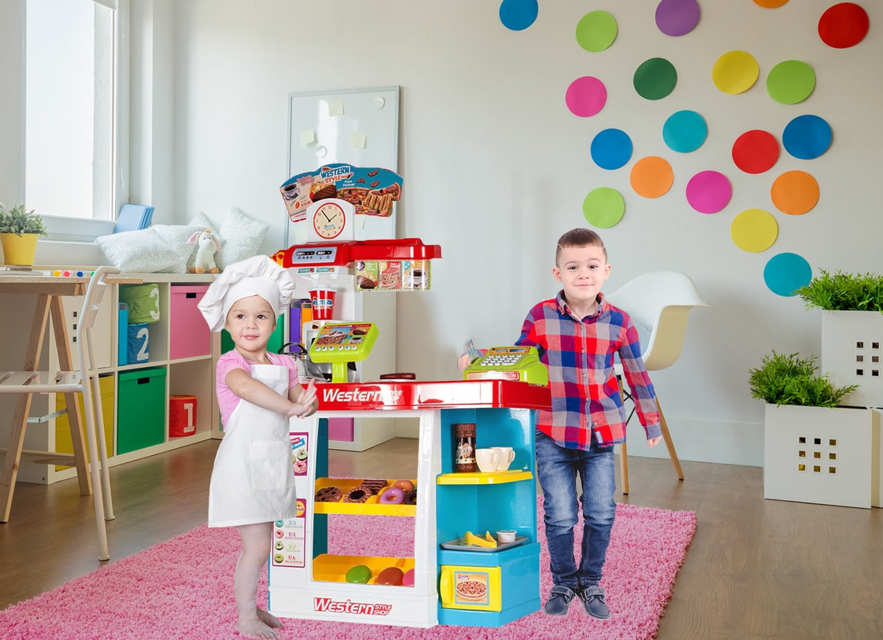 Supermarket joaca copii My Little Bussines 89cm inaltime , cu sunete , casa de marcat, scanner de produse , multitudine de accesorii