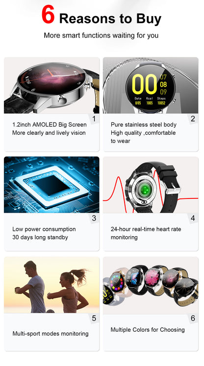 Ceas SmartWatch SuperPro idealStore, Ecran Amoled 1.2 inch, Notificari App, Monitorizare Ritm Cardiac, Tensiune Arteriala, Oxigen din sange, Moduri Sport, Rezistent la Apa, Compatibil iOS si Android, Negru