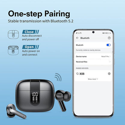 Casti Wireless SuperSound IdealStore Fara Fir, Bluetooth 5.2, Autonomie 60h, Control prin Atingere, Afisare digitala Dual LED, Asociere Automata, Microfon incorporat, Baterie 470 mAh, Black Edition Headphone