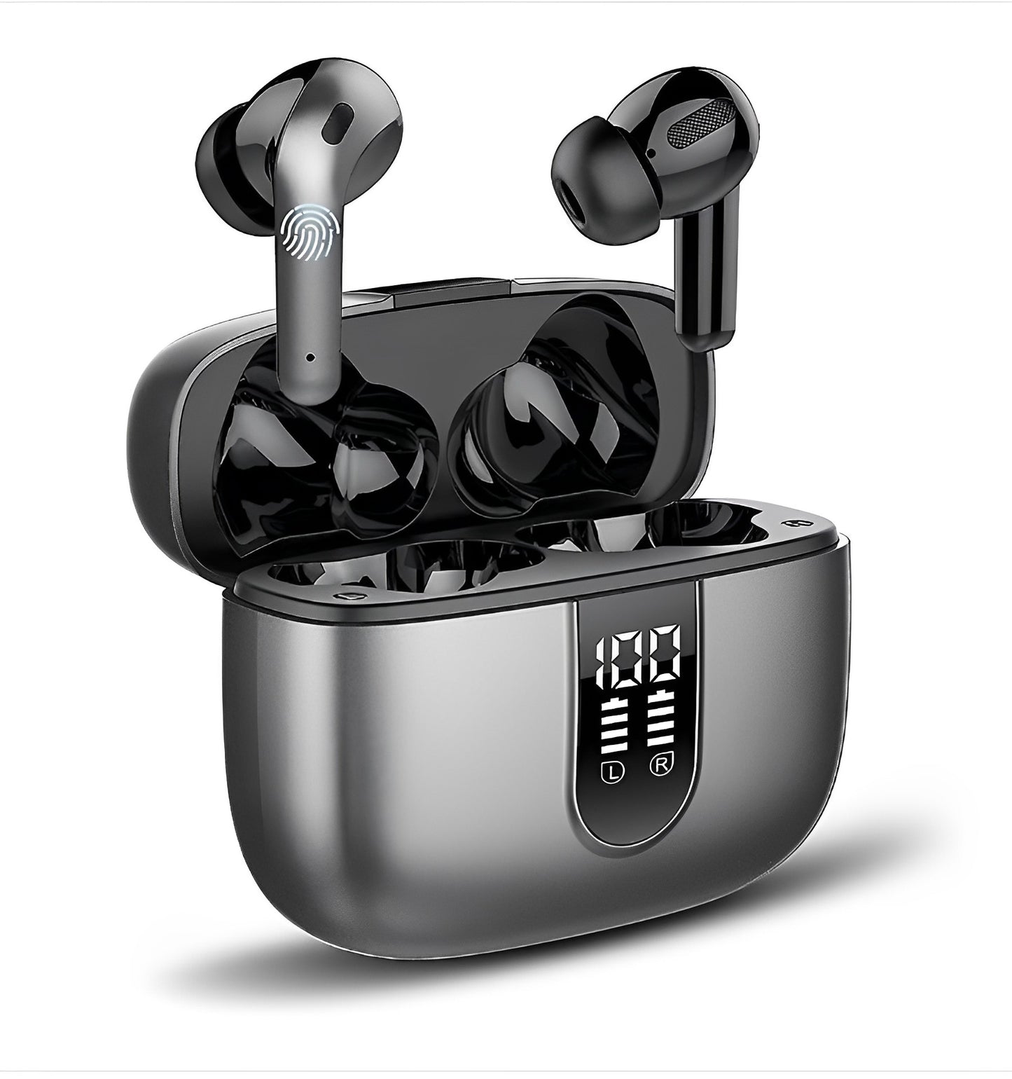 Casti Wireless SuperSound IdealStore Fara Fir, Bluetooth 5.2, Autonomie 60h, Control prin Atingere, Afisare digitala Dual LED, Asociere Automata, Microfon incorporat, Baterie 470 mAh, Black Edition Headphone