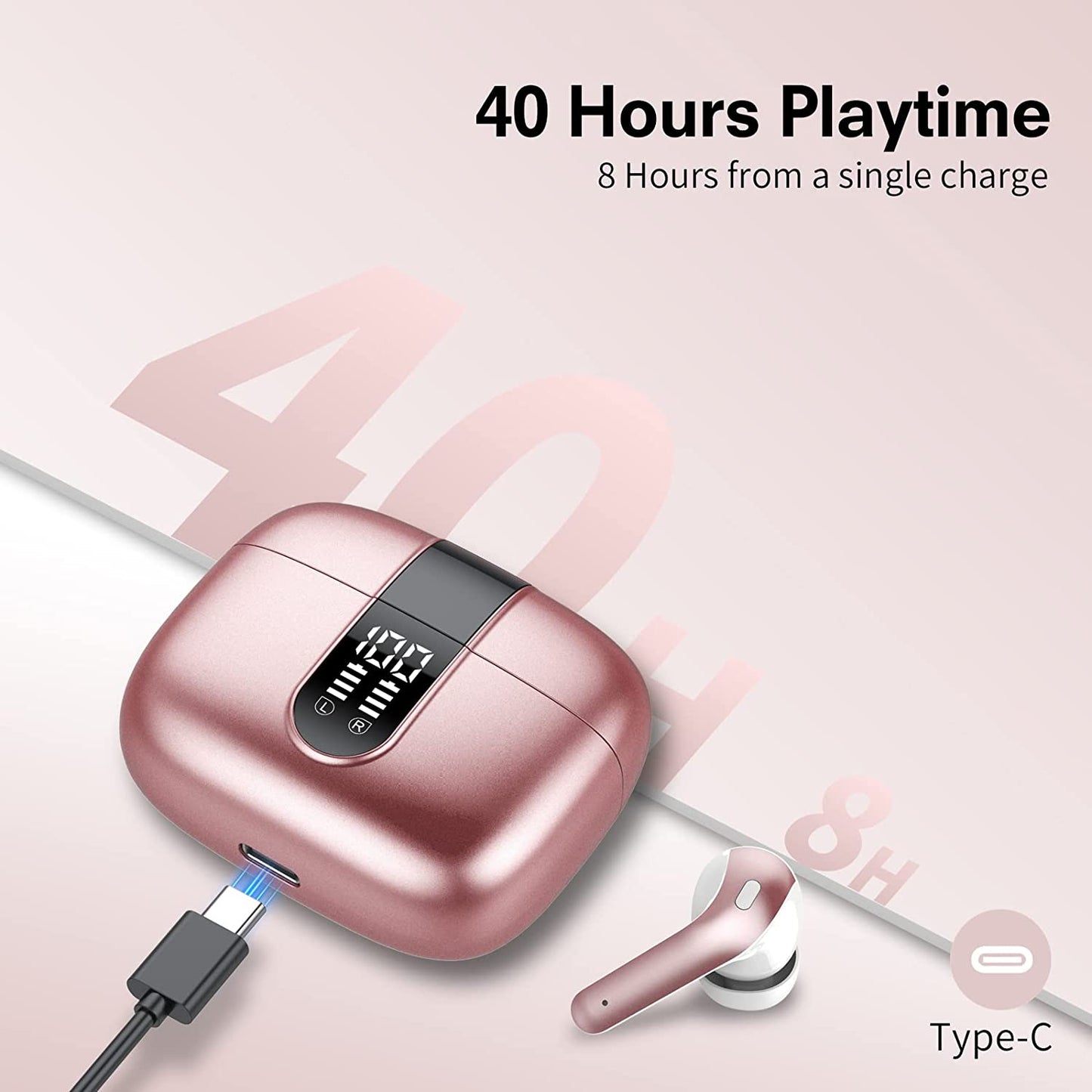 Casti Wireless SuperSound IdealStore Fara Fir, Bluetooth 5.2, Autonomie 60h, Control prin Atingere, Afisare digitala Dual LED, Asociere Automata, Microfon incorporat, Baterie 470 mAh, Pink Edition Headphone