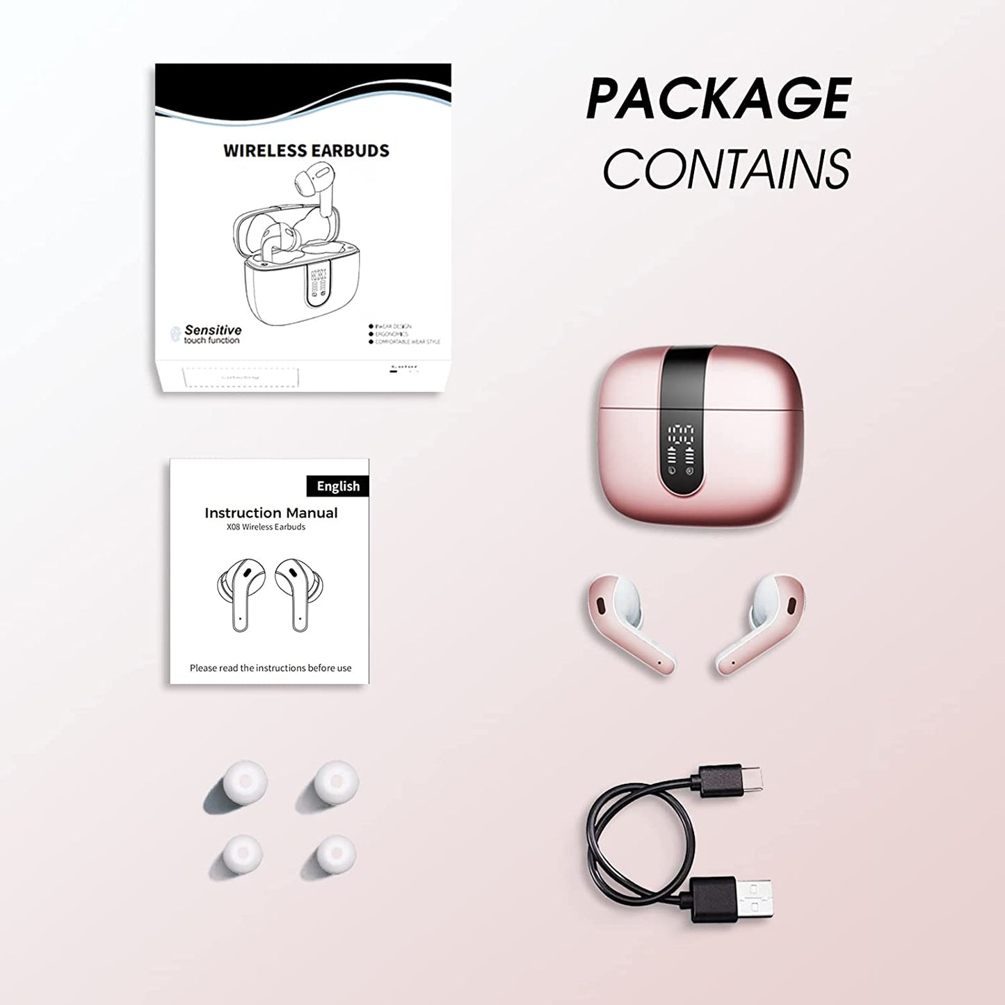 Casti Wireless SuperSound IdealStore Fara Fir, Bluetooth 5.2, Autonomie 60h, Control prin Atingere, Afisare digitala Dual LED, Asociere Automata, Microfon incorporat, Baterie 470 mAh, Pink Edition Headphone