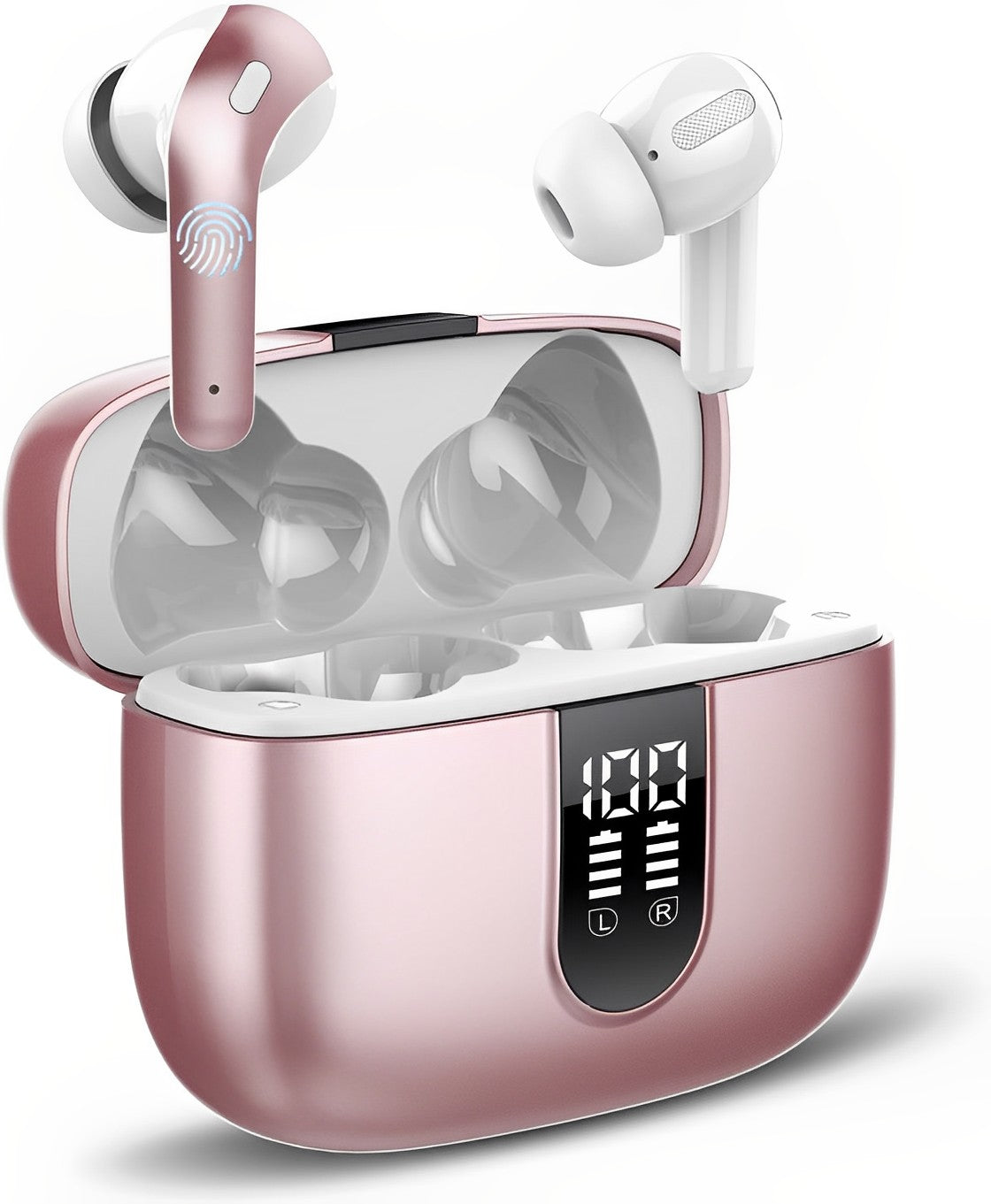 Casti Wireless SuperSound IdealStore Fara Fir, Bluetooth 5.2, Autonomie 60h, Control prin Atingere, Afisare digitala Dual LED, Asociere Automata, Microfon incorporat, Baterie 470 mAh, Pink Edition Headphone