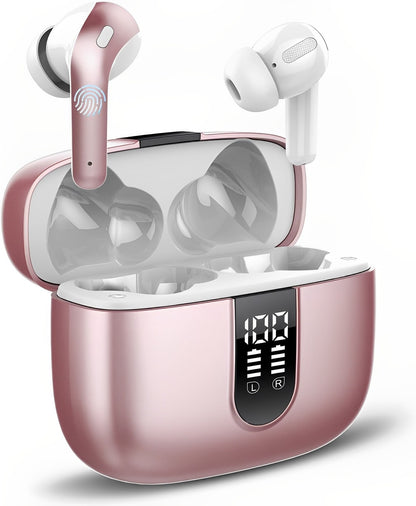 Casti Wireless SuperSound IdealStore Fara Fir, Bluetooth 5.2, Autonomie 60h, Control prin Atingere, Afisare digitala Dual LED, Asociere Automata, Microfon incorporat, Baterie 470 mAh, Pink Edition Headphone