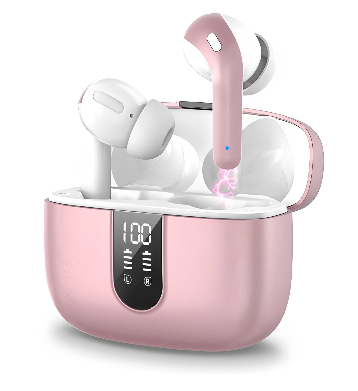 Casti Wireless SuperSound IdealStore Fara Fir, Bluetooth 5.2, Autonomie 60h, Control prin Atingere, Afisare digitala Dual LED, Asociere Automata, Microfon incorporat, Baterie 470 mAh, Pink Edition Headphone