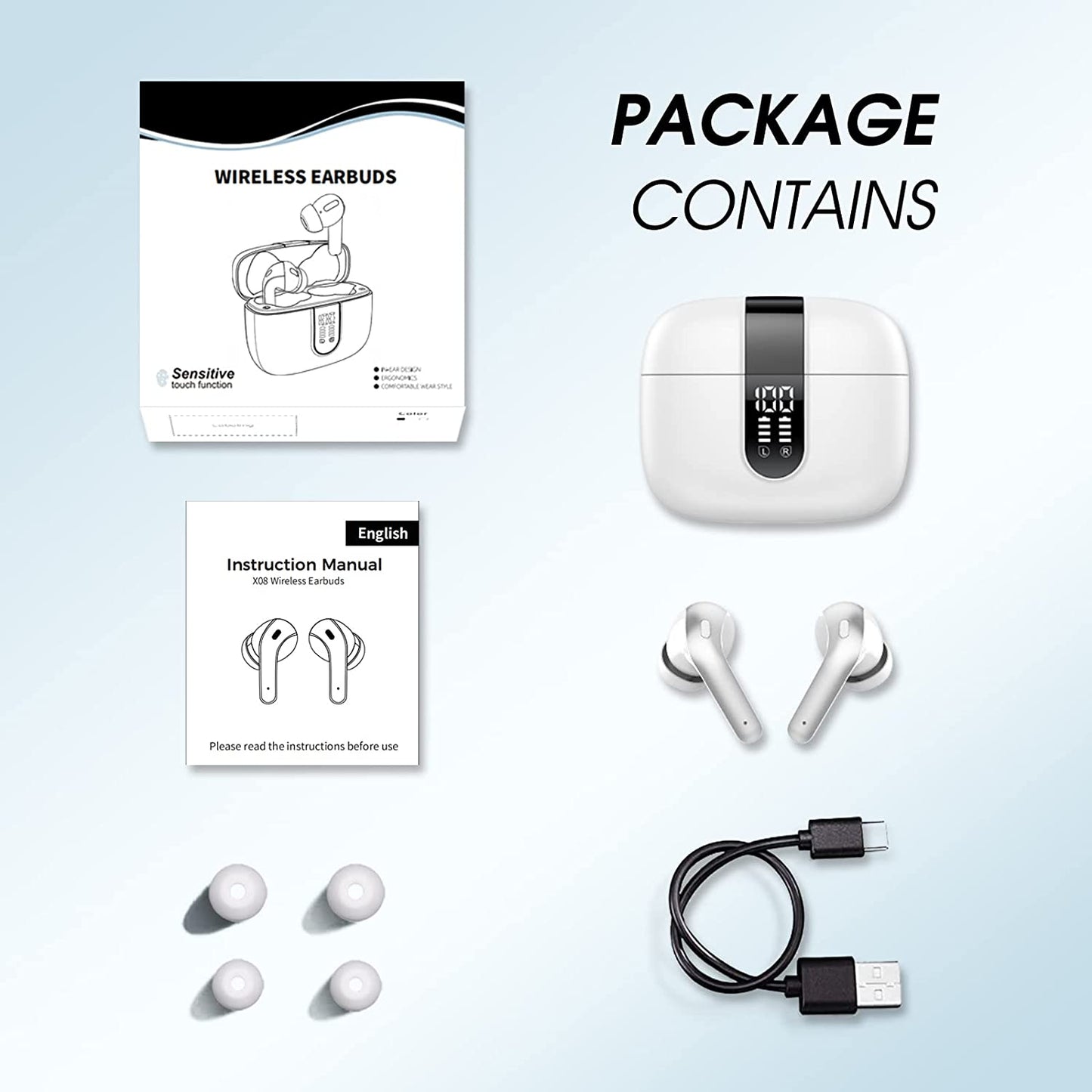 Casti Wireless SuperSound IdealStore Fara Fir, Bluetooth 5.2, Autonomie 60h, Control prin Atingere, Afisare digitala Dual LED, Asociere Automata, Microfon incorporat, Baterie 470 mAh, White Edition Headphone