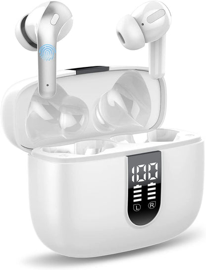 Casti Wireless SuperSound IdealStore Fara Fir, Bluetooth 5.2, Autonomie 60h, Control prin Atingere, Afisare digitala Dual LED, Asociere Automata, Microfon incorporat, Baterie 470 mAh, White Edition Headphone